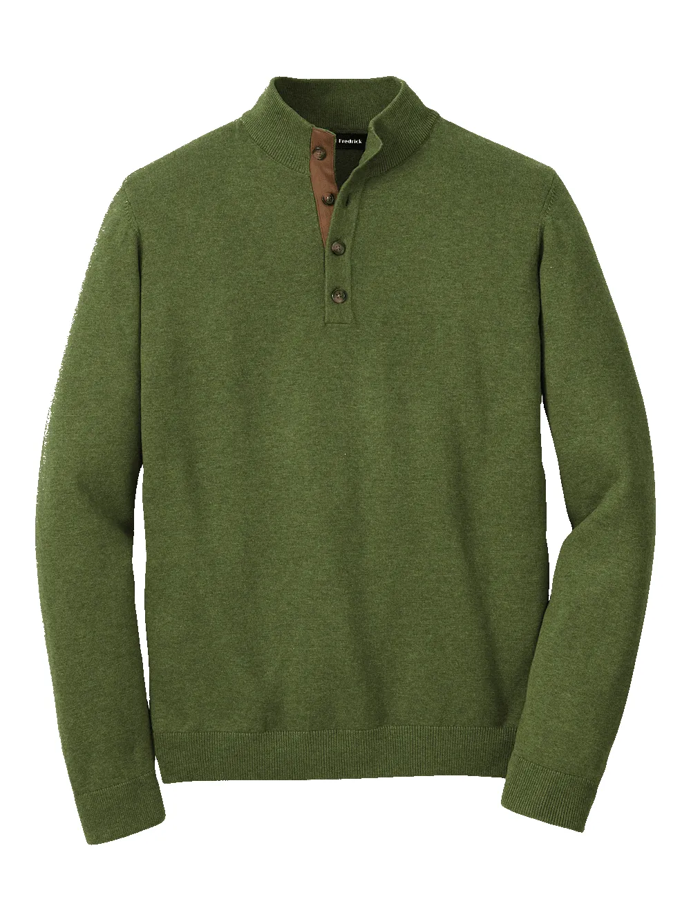 Supima Cotton Four Button Mock Neck Sweater - Olive sold by Paul Fredrick