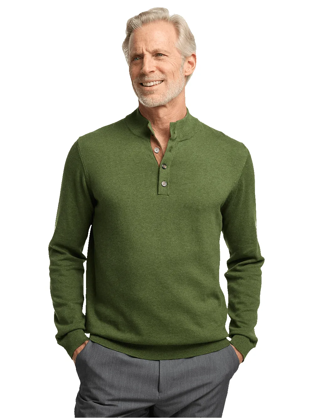Supima Cotton Four Button Mock Neck Sweater - Olive sold by Paul Fredrick product image thumbnail 2