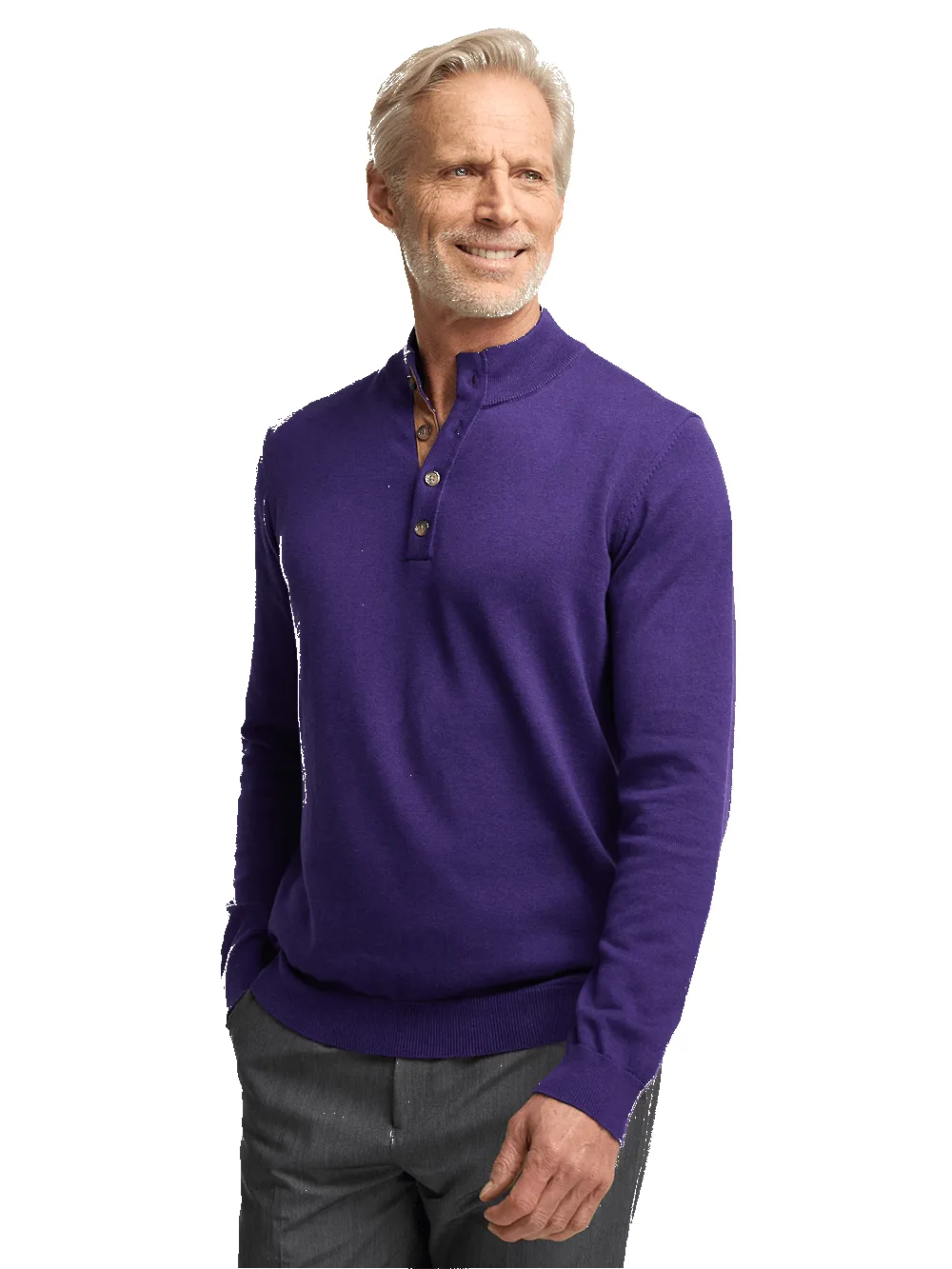 Supima Cotton Four Button Mock Neck Sweater - Plum sold by Paul Fredrick product image thumbnail 2