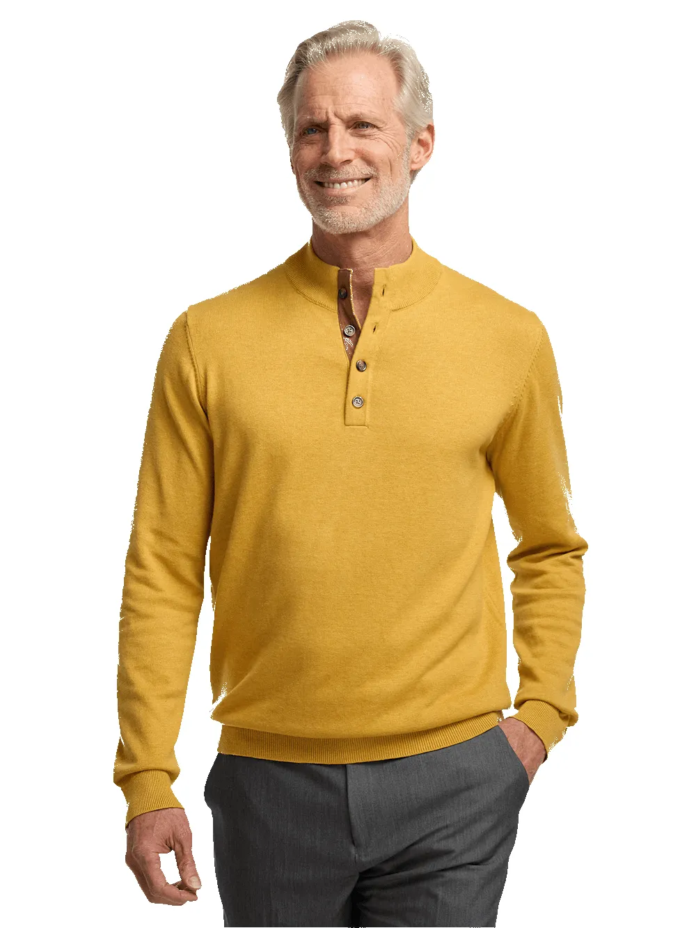 Supima Cotton Four Button Mock Neck Sweater - Mustard sold by Paul Fredrick product image thumbnail 2