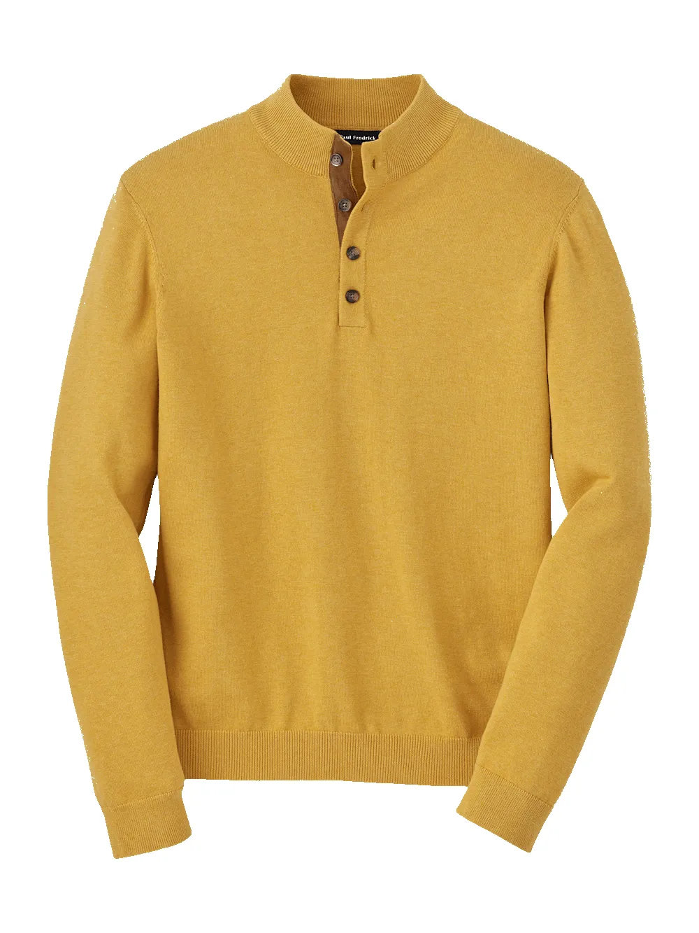 Supima Cotton Four Button Mock Neck Sweater - Mustard sold by Paul Fredrick