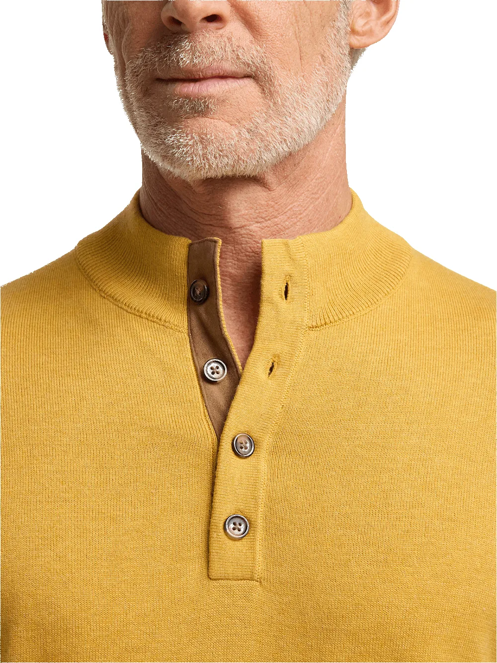 Supima Cotton Four Button Mock Neck Sweater - Mustard sold by Paul Fredrick product image thumbnail 3