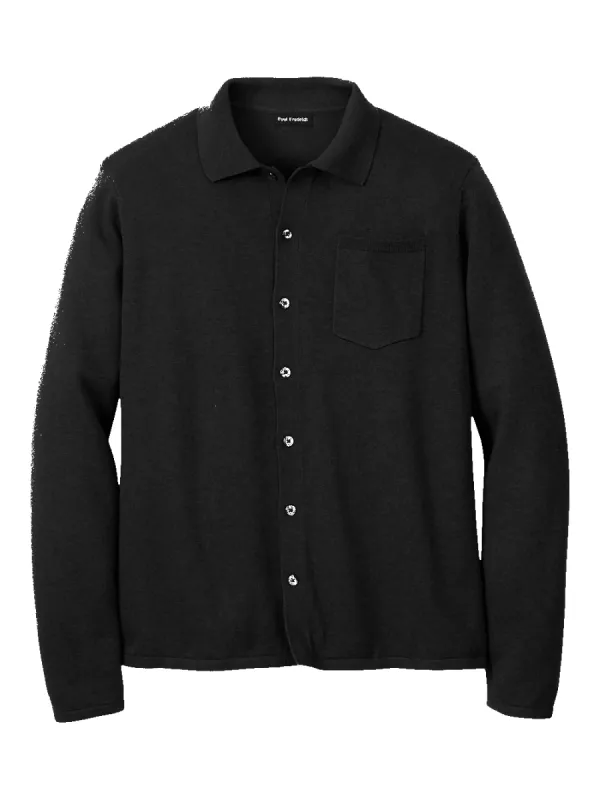 Supima Cotton Button Front Polo - Black sold by Paul Fredrick