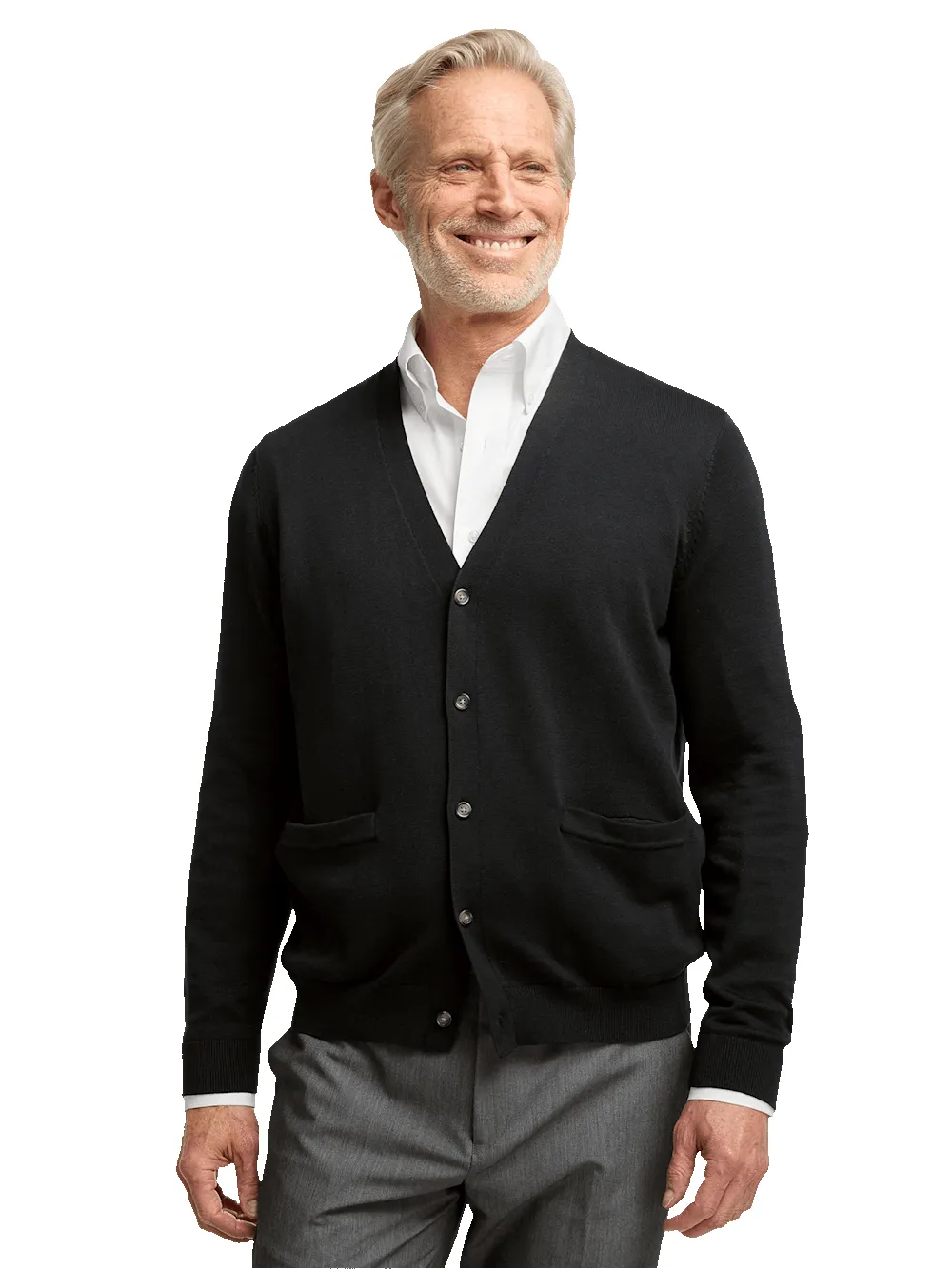 Supima Cotton Button Front Cardigan - Black sold by Paul Fredrick product image thumbnail 2