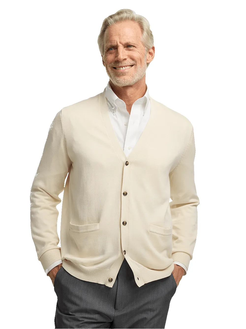 Supima Cotton Button Front Cardigan - Ivory sold by Paul Fredrick product image thumbnail 2