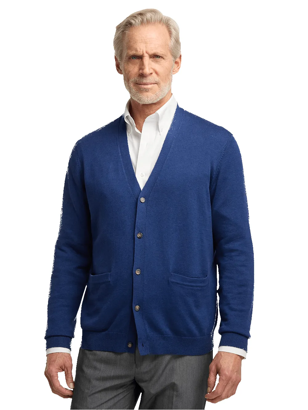 Supima Cotton Button Front Cardigan - Dark Blue sold by Paul Fredrick product image thumbnail 2