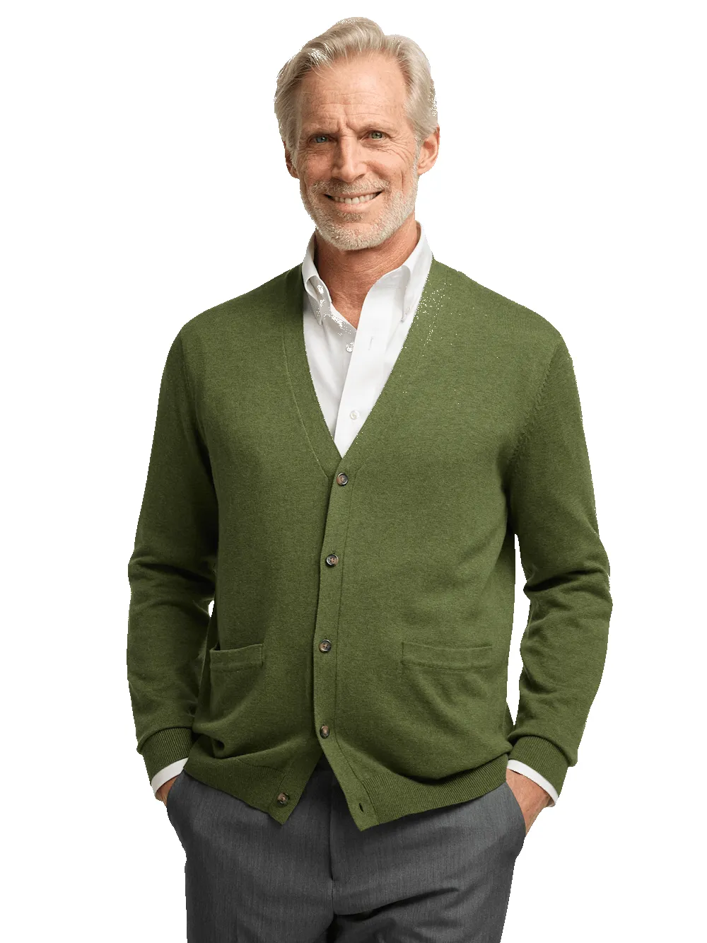 Supima Cotton Button Front Cardigan - Olive sold by Paul Fredrick product image thumbnail 2