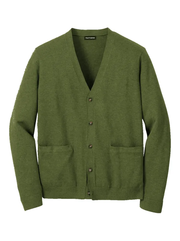 Supima Cotton Button Front Cardigan - Olive sold by Paul Fredrick