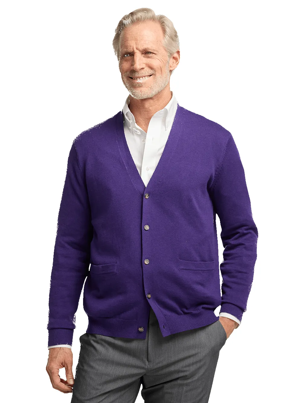 Supima Cotton Button Front Cardigan - Plum sold by Paul Fredrick product image thumbnail 2