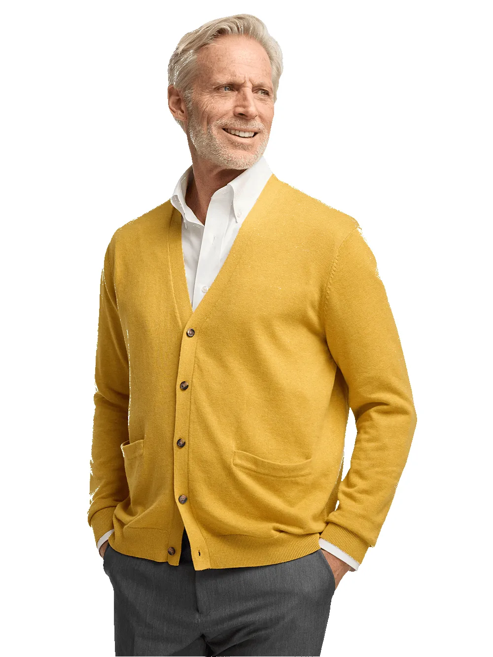 Supima Cotton Button Front Cardigan - Mustard sold by Paul Fredrick product image thumbnail 2