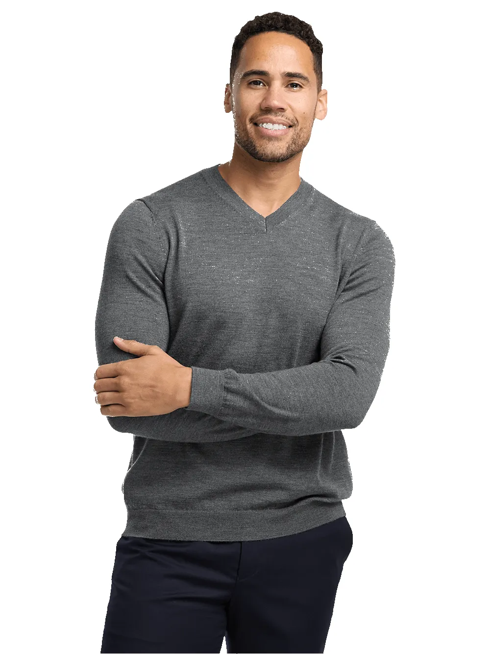 Merino Wool V-neck Sweater - Grey sold by Paul Fredrick product image thumbnail 2