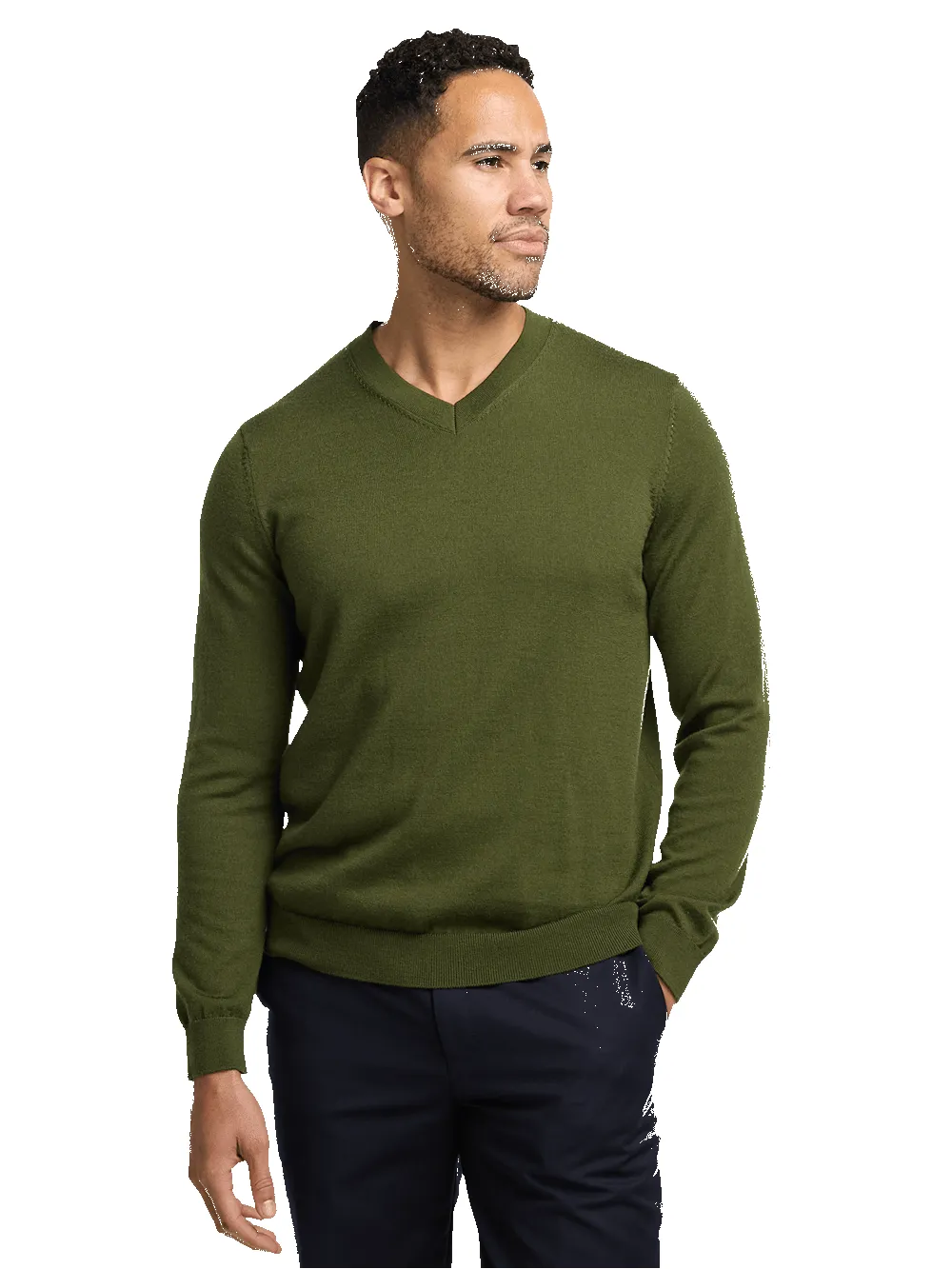 Merino Wool V-neck Sweater - Green sold by Paul Fredrick product image thumbnail 2