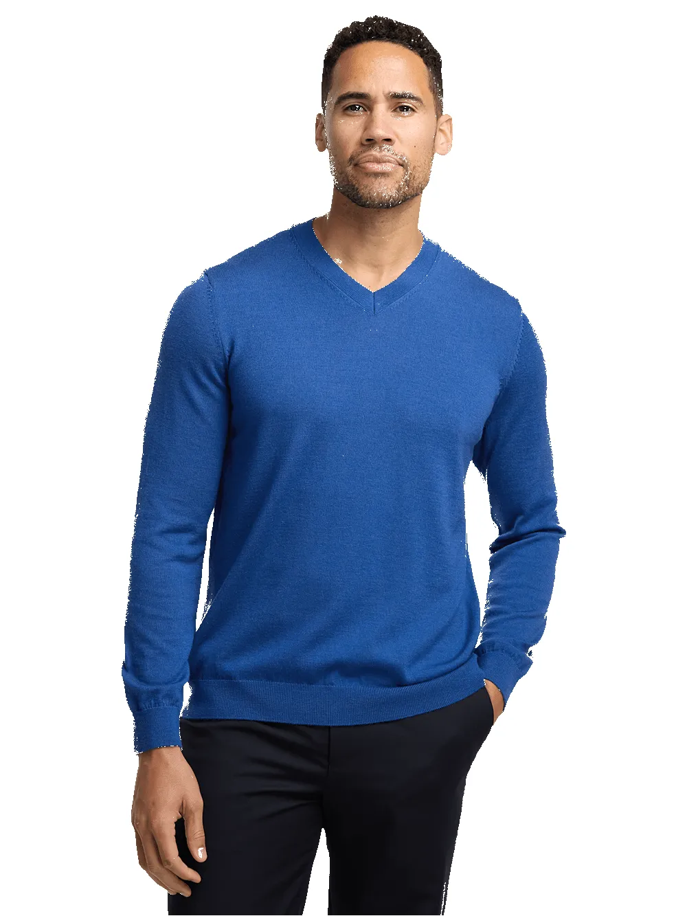 Merino Wool V-neck Sweater - Blue sold by Paul Fredrick product image thumbnail 2