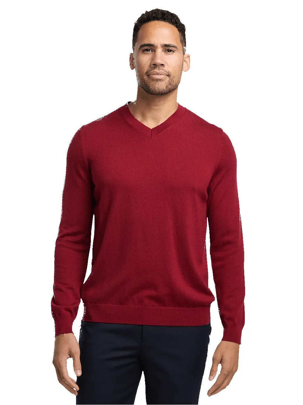 Merino Wool V-neck Sweater - Wine sold by Paul Fredrick product image thumbnail 2
