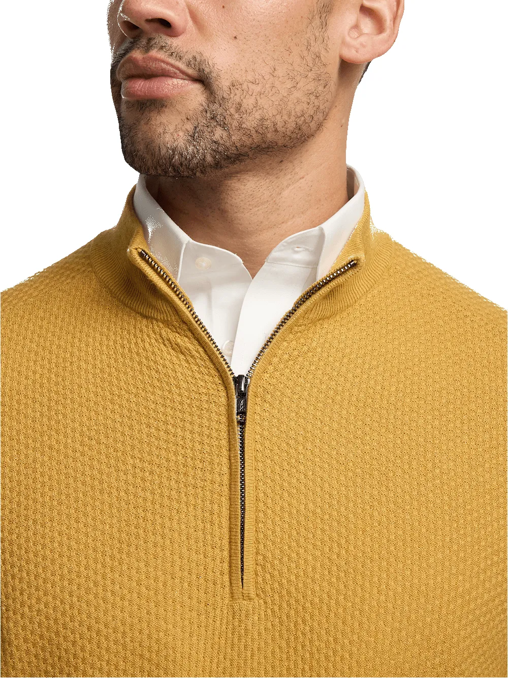 Silk Cotton Cashmere Quarter Zip Mock Neck Sweater - Gold sold by Paul Fredrick product image thumbnail 3