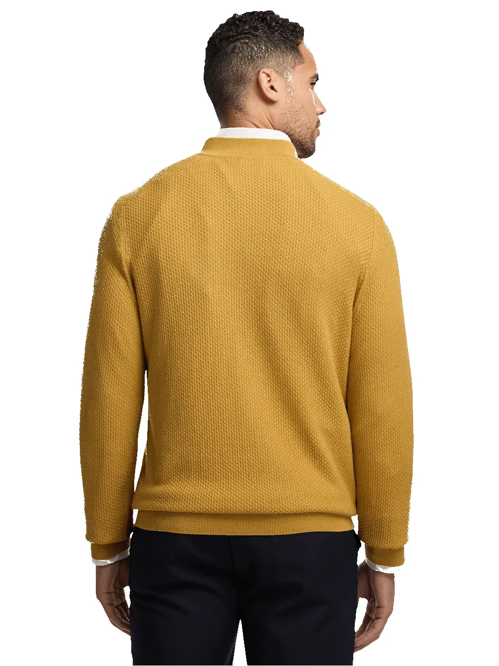 Silk Cotton Cashmere Quarter Zip Mock Neck Sweater - Gold sold by Paul Fredrick product image thumbnail 5