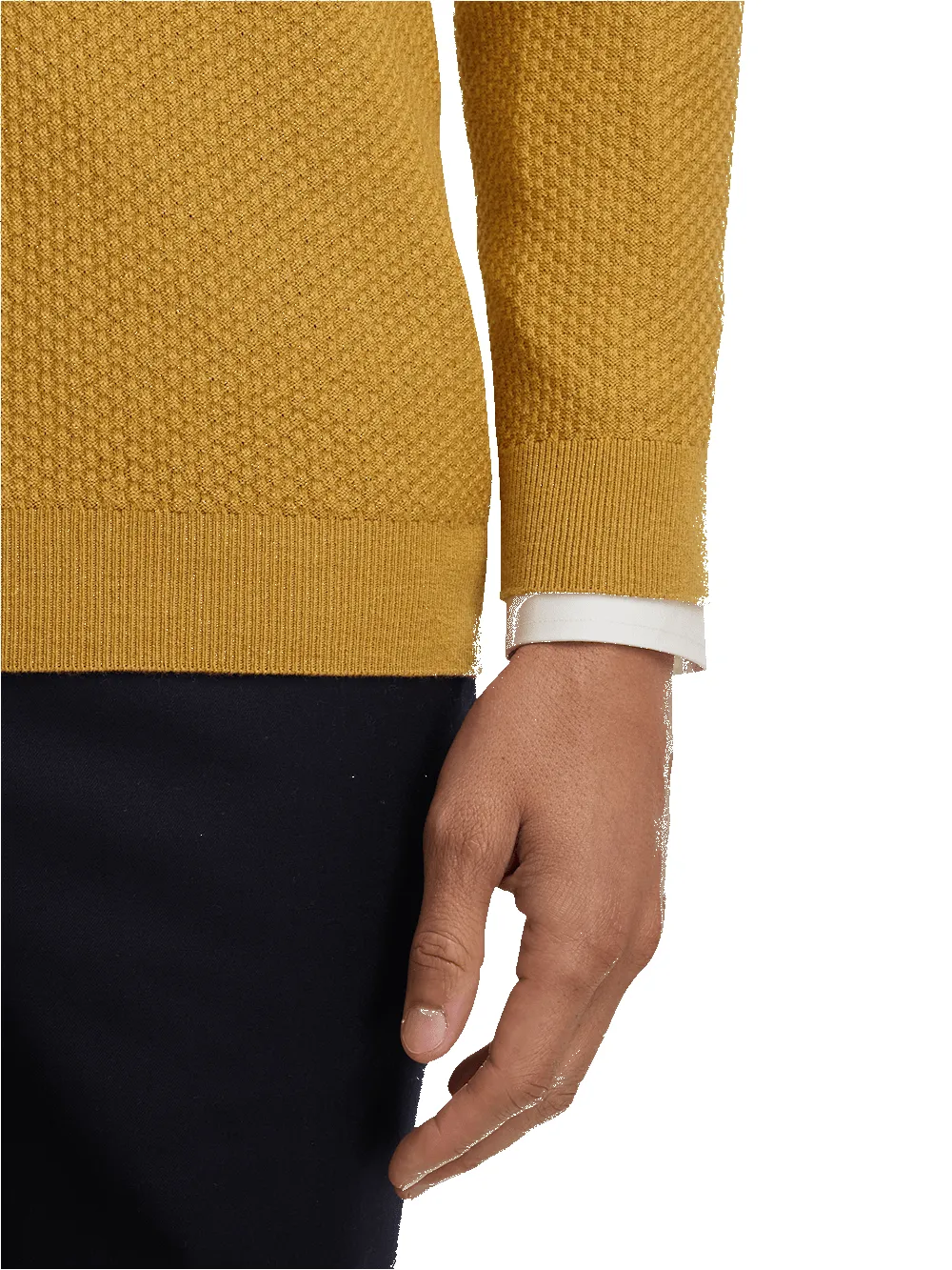 Silk Cotton Cashmere Quarter Zip Mock Neck Sweater - Gold sold by Paul Fredrick product image thumbnail 4