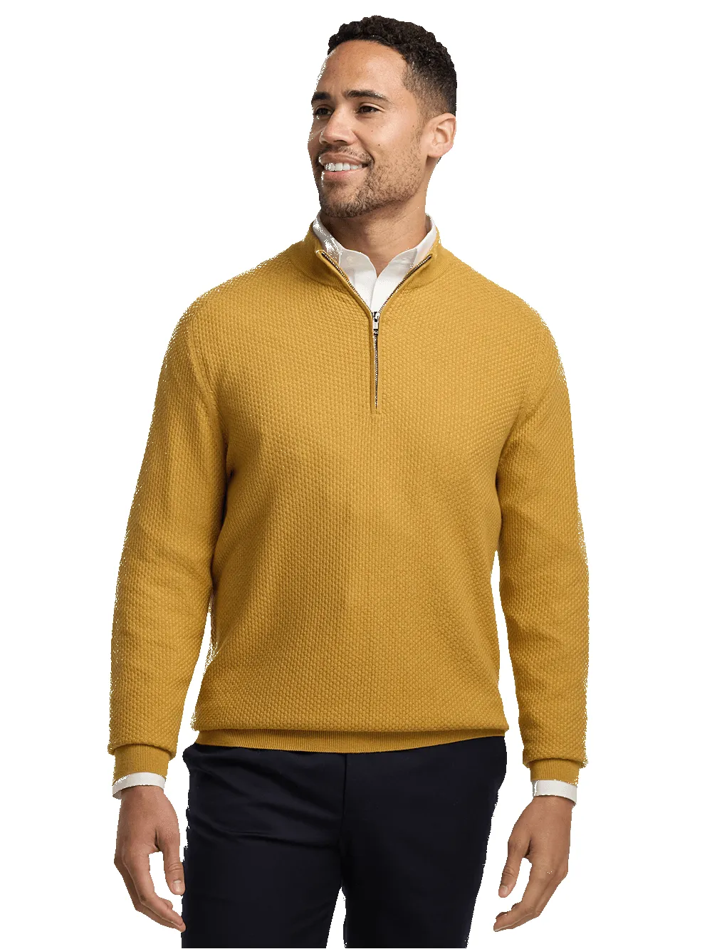 Silk Cotton Cashmere Quarter Zip Mock Neck Sweater - Gold sold by Paul Fredrick product image thumbnail 2