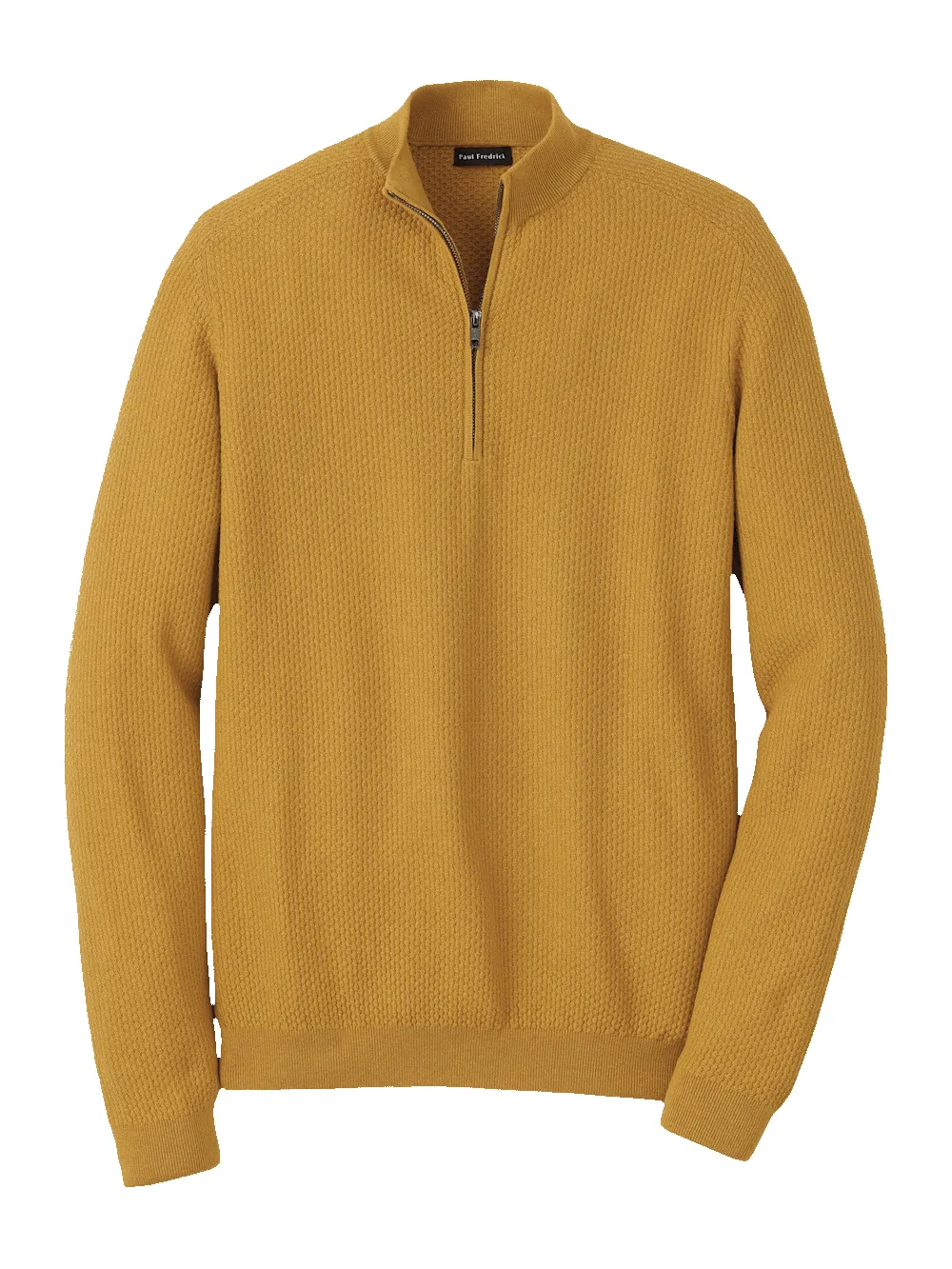 Silk Cotton Cashmere Quarter Zip Mock Neck Sweater - Gold sold by Paul Fredrick