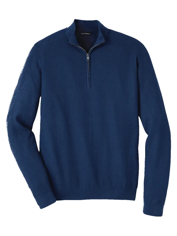 Silk Cotton Cashmere Quarter Zip Mock Neck Sweater - Navy sold by Paul Fredrick
