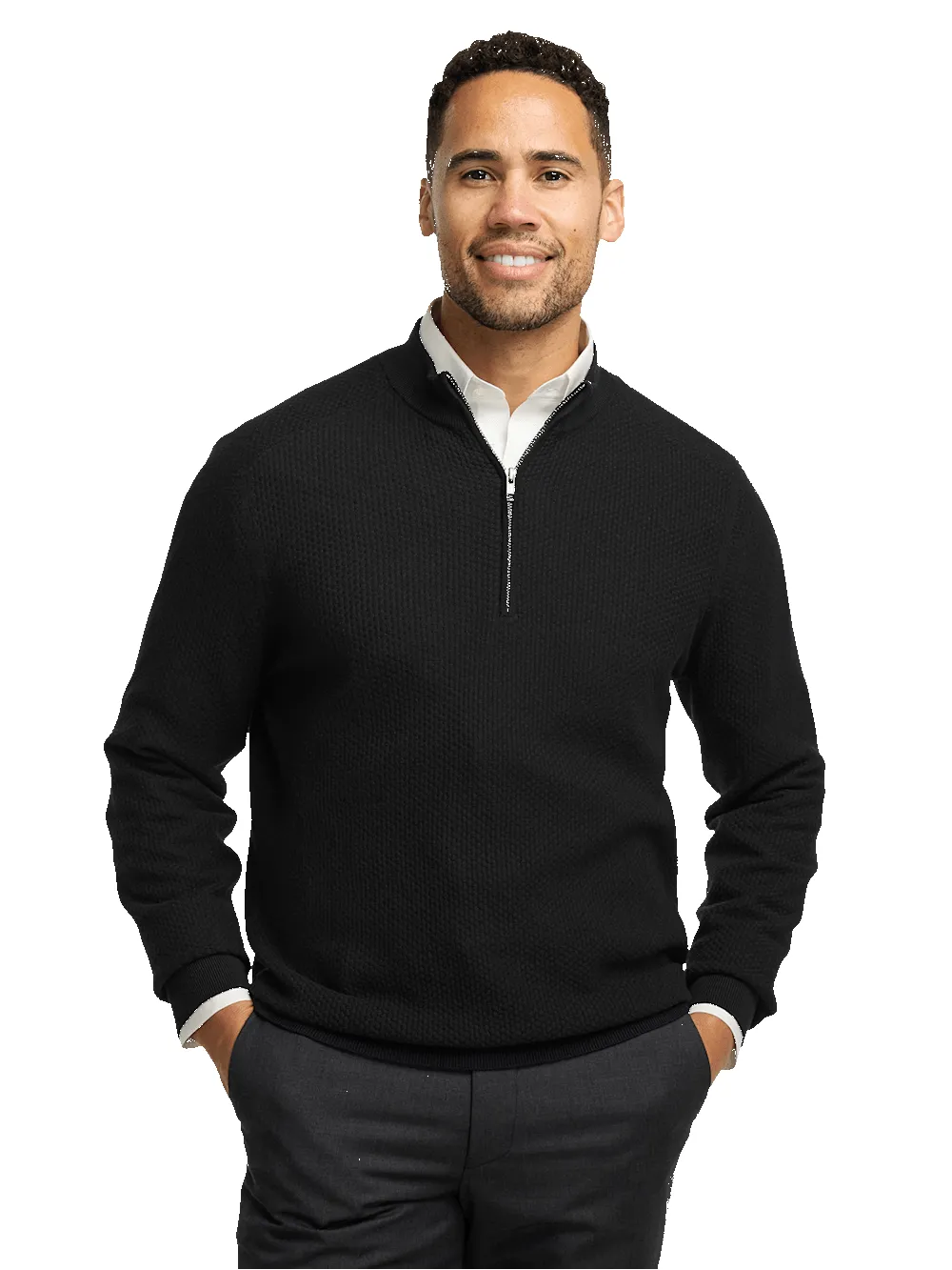 Silk Cotton Cashmere Quarter Zip Mock Neck Sweater - Black sold by Paul Fredrick product image thumbnail 2