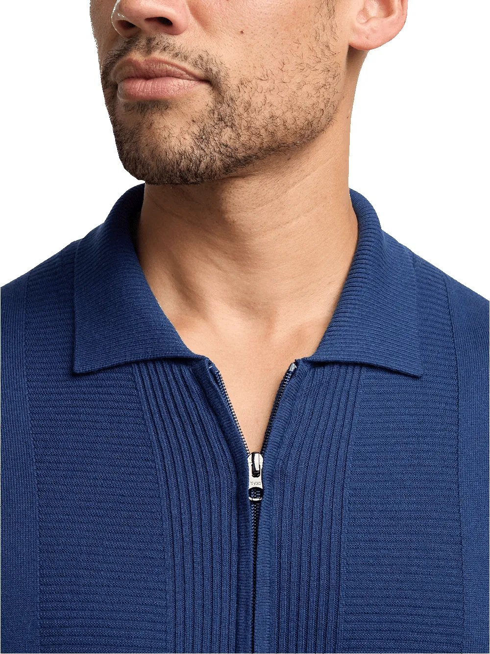 Silk Cotton Cashmere Full Zip Polo - Navy sold by Paul Fredrick product image thumbnail 3