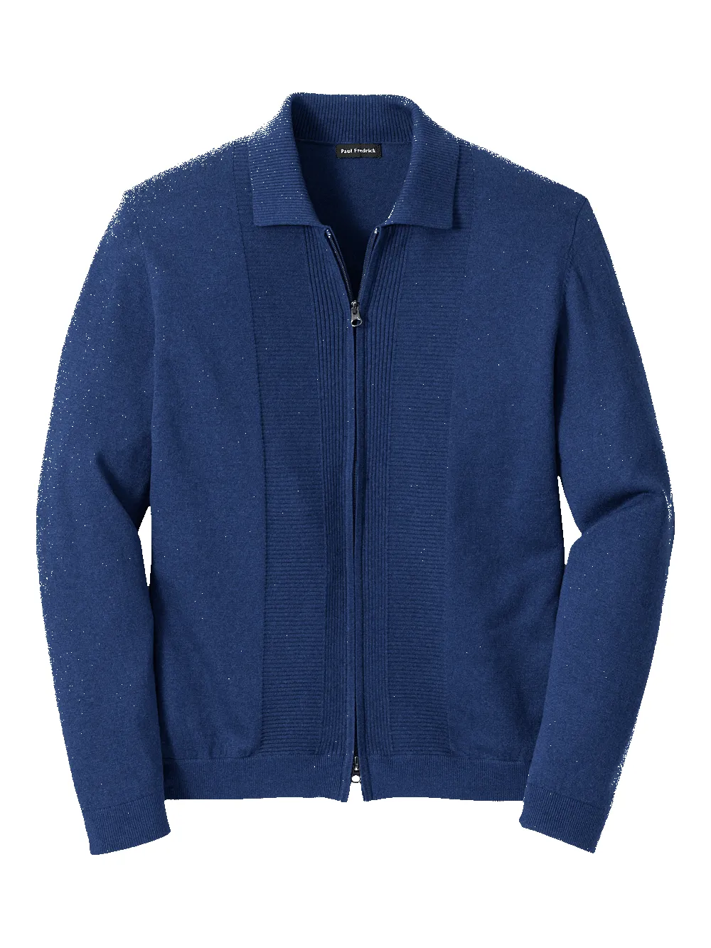 Silk Cotton Cashmere Full Zip Polo - Navy sold by Paul Fredrick