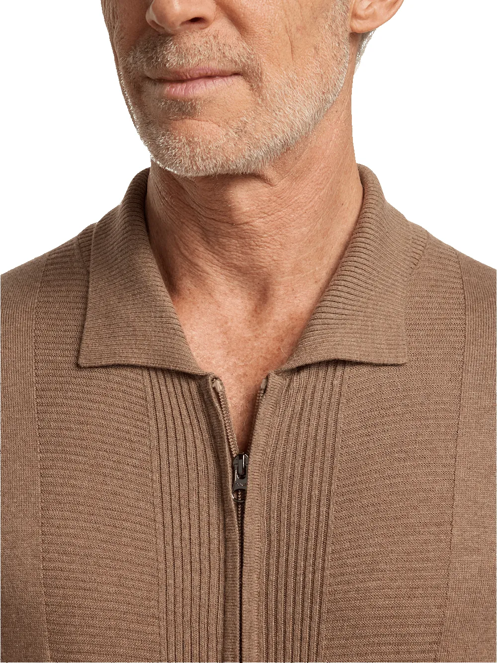 Silk Cotton Cashmere Full Zip Polo - Camel sold by Paul Fredrick product image thumbnail 3