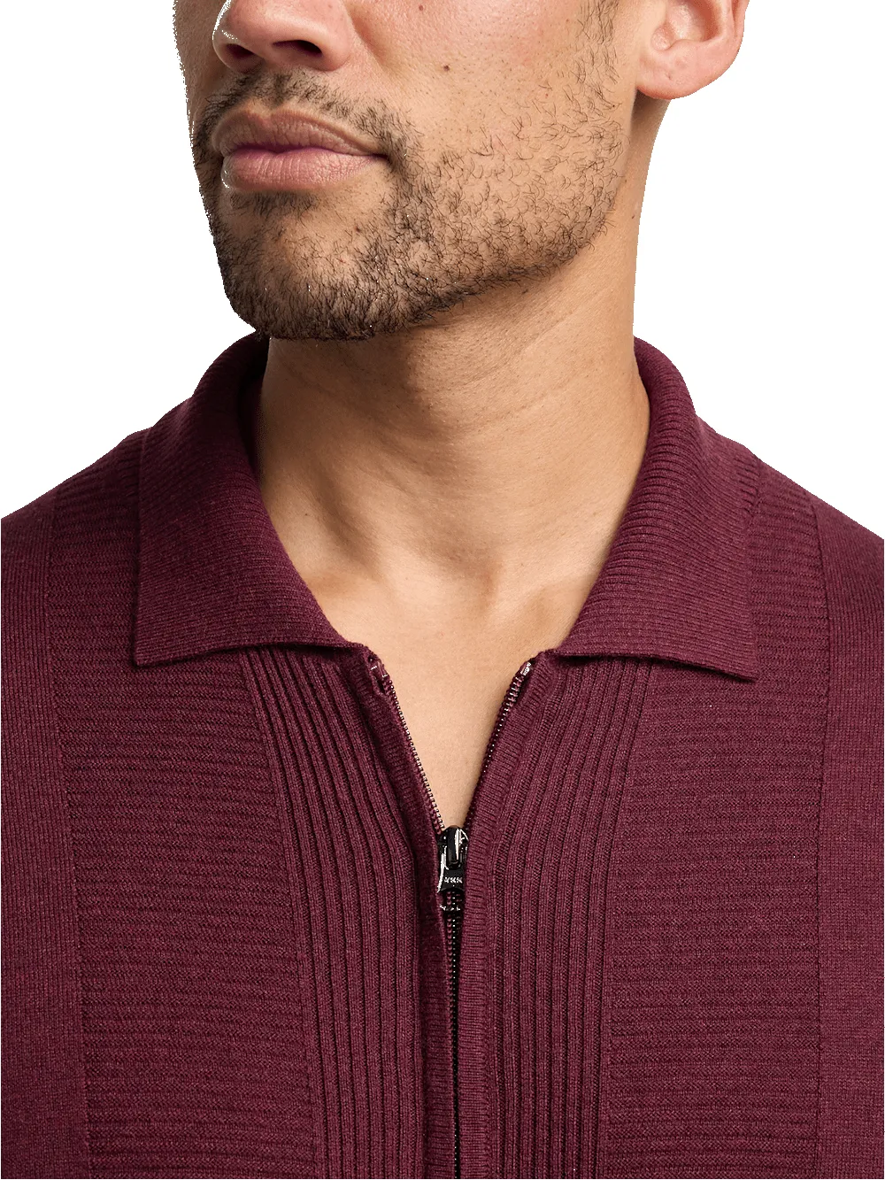 Silk Cotton Cashmere Full Zip Polo - Wine sold by Paul Fredrick product image thumbnail 3