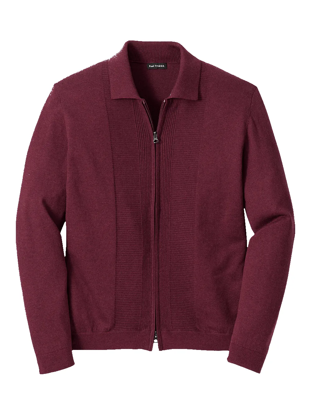 Silk Cotton Cashmere Full Zip Polo - Wine sold by Paul Fredrick
