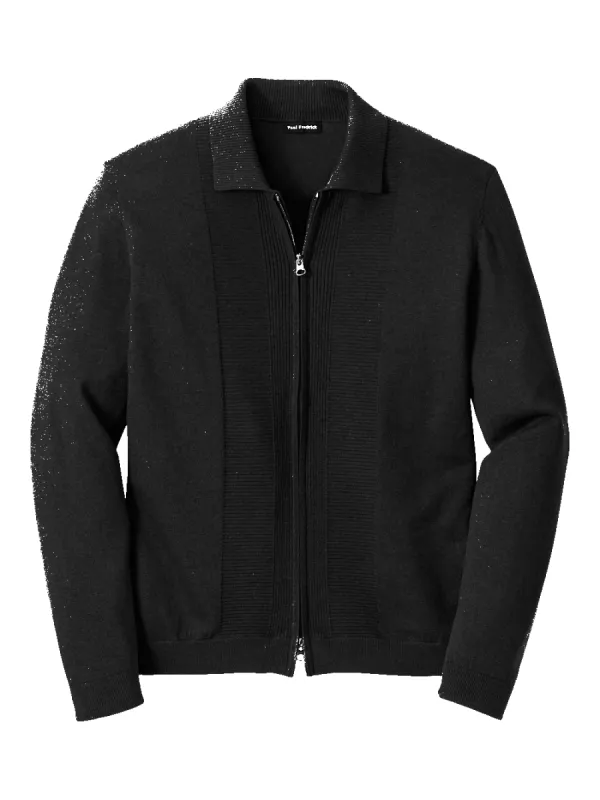 Silk Cotton Cashmere Full Zip Polo - Black sold by Paul Fredrick