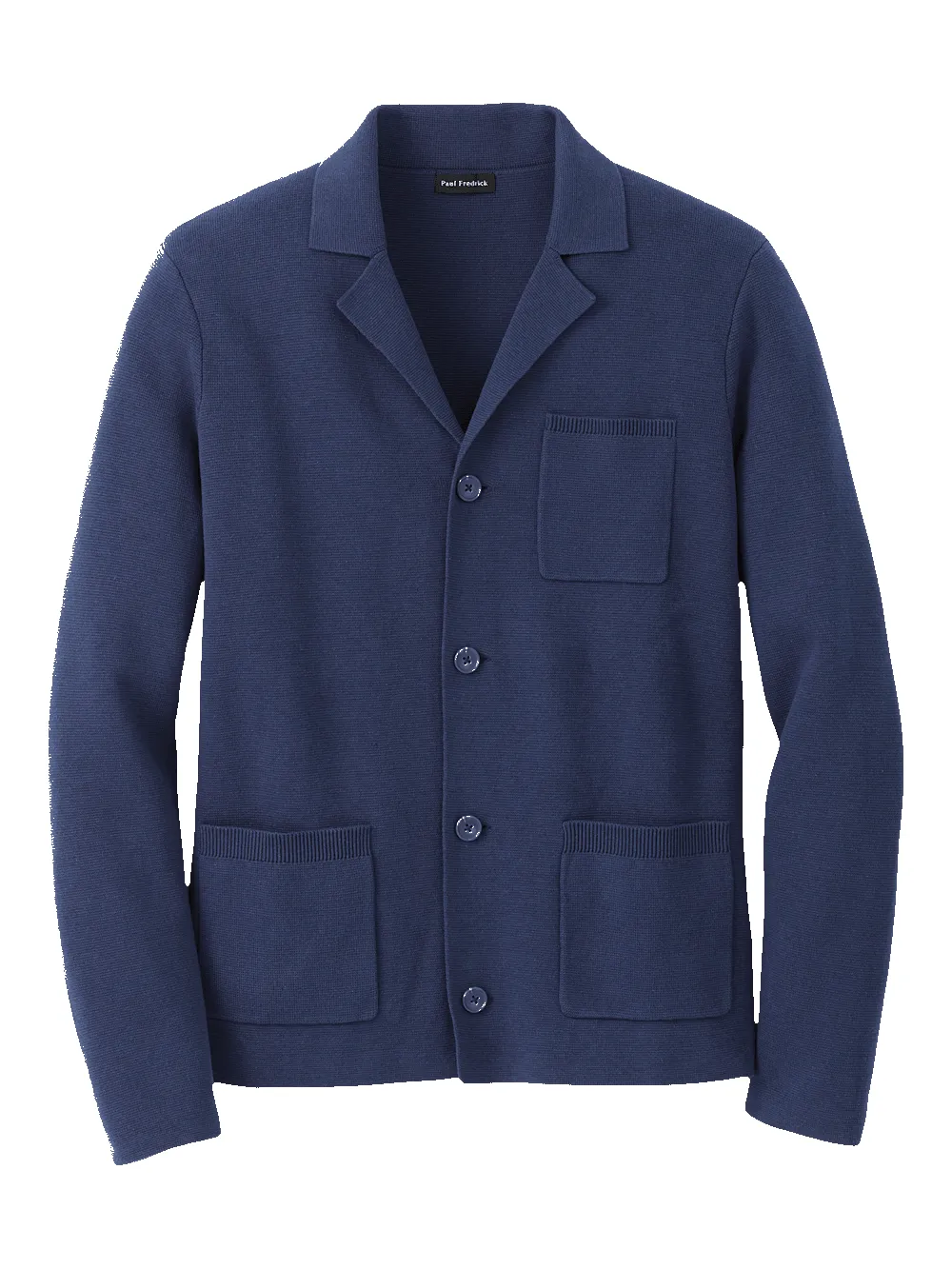 Cotton Notch Lapel Cardigan Sweater - Navy sold by Paul Fredrick