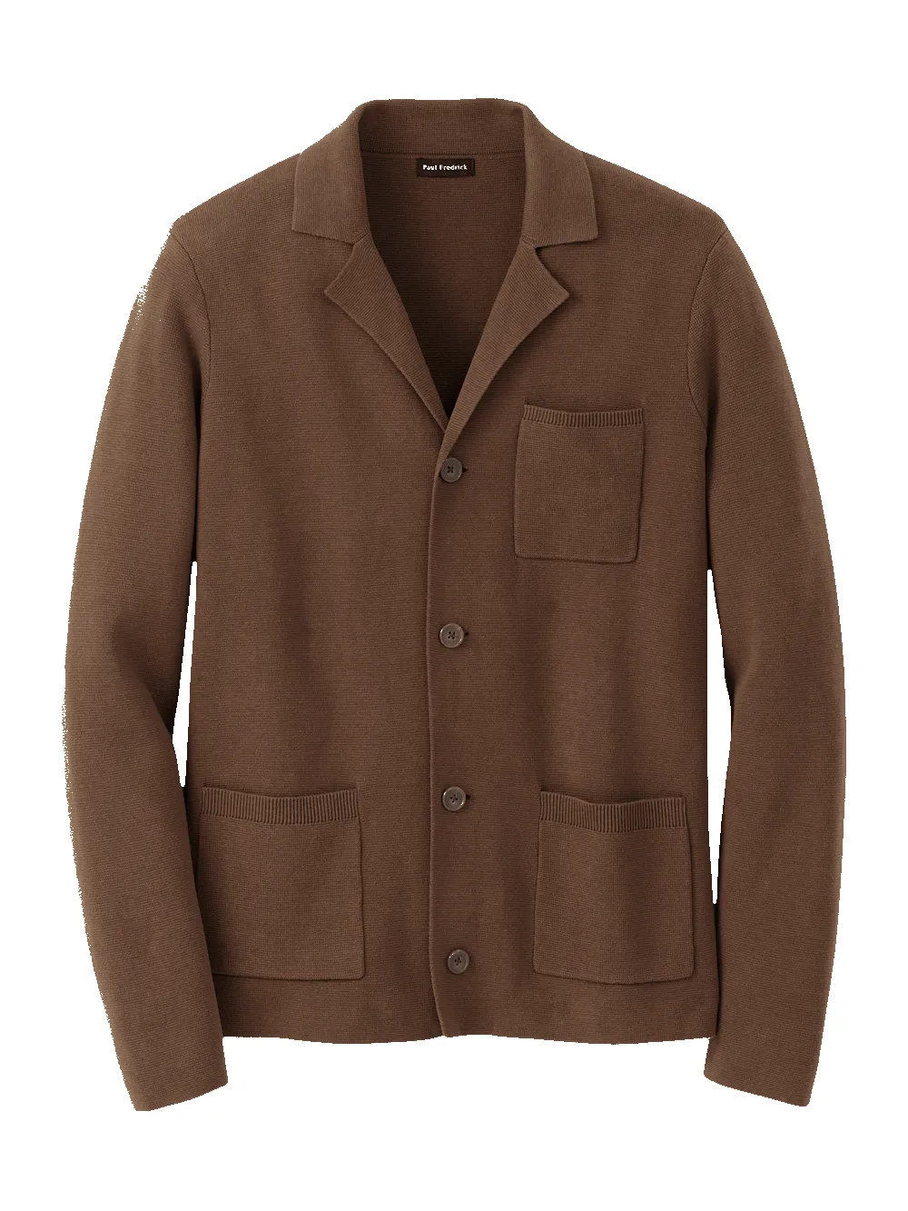 Cotton Notch Lapel Cardigan Sweater - Brown sold by Paul Fredrick