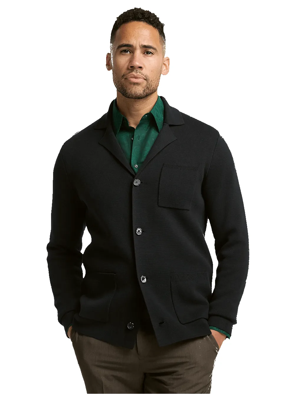 Cotton Notch Lapel Cardigan Sweater - Black sold by Paul Fredrick product image thumbnail 2