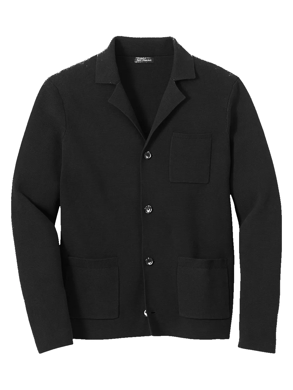 Cotton Notch Lapel Cardigan Sweater - Black sold by Paul Fredrick
