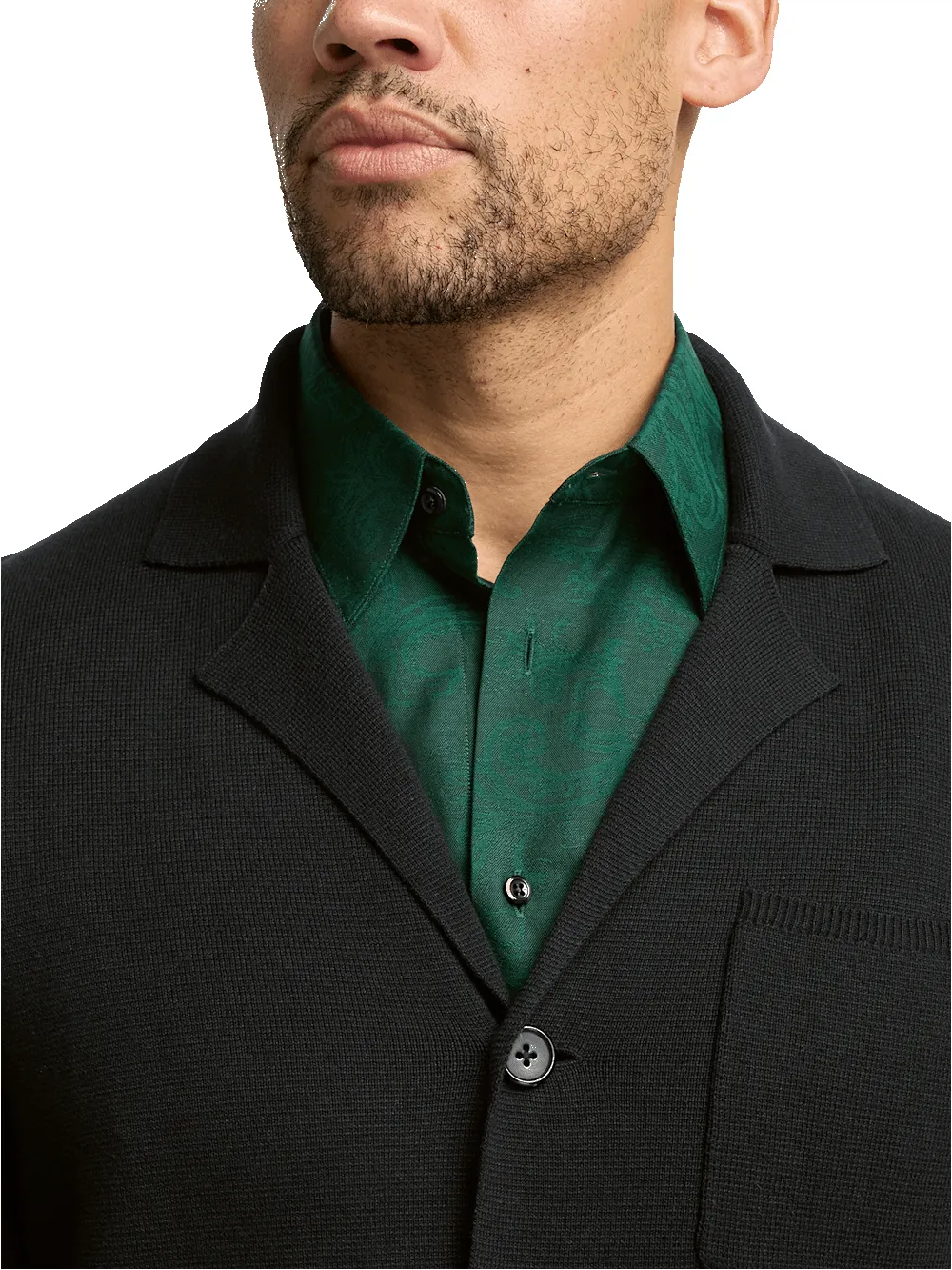 Cotton Notch Lapel Cardigan Sweater - Black sold by Paul Fredrick product image thumbnail 3