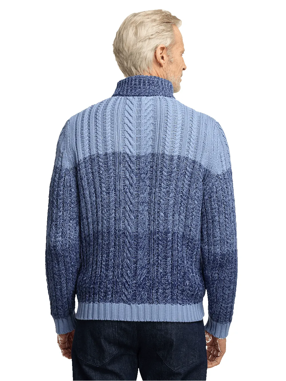Cotton Cable Full Zip Mock Neck Sweater - Blue sold by Paul Fredrick product image thumbnail 5