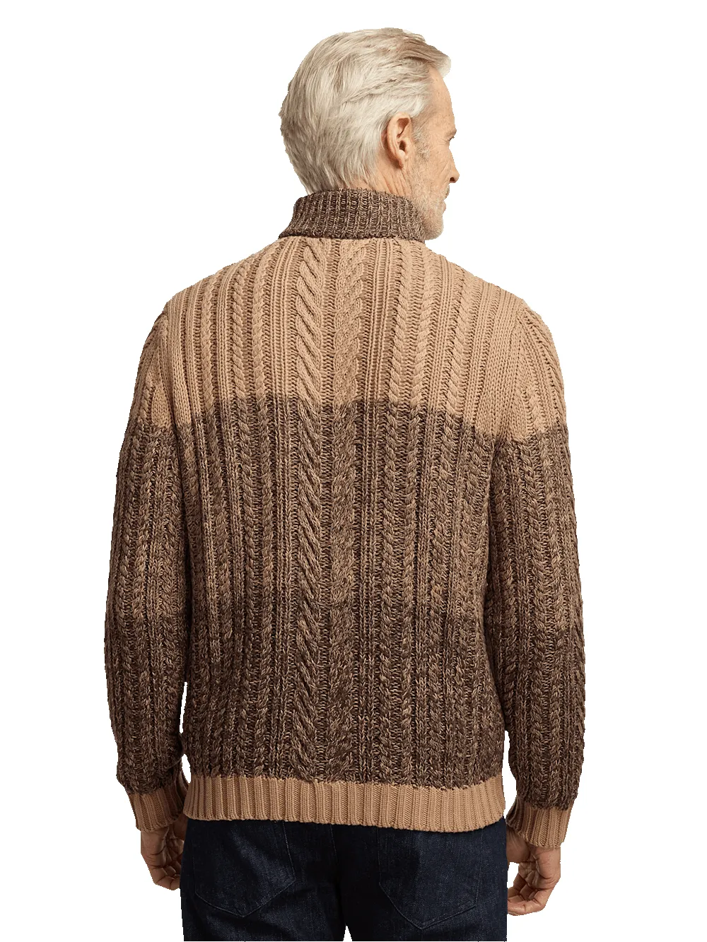 Cotton Cable Full Zip Mock Neck Sweater - Brown sold by Paul Fredrick product image thumbnail 5