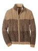 Cotton Cable Full Zip Mock Neck Sweater - Brown sold by Paul Fredrick