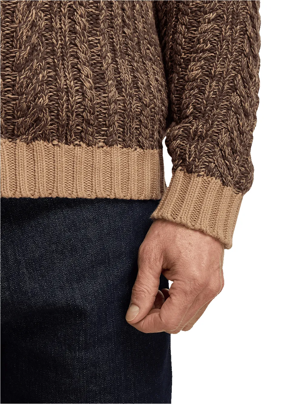 Cotton Cable Full Zip Mock Neck Sweater - Brown sold by Paul Fredrick product image thumbnail 4