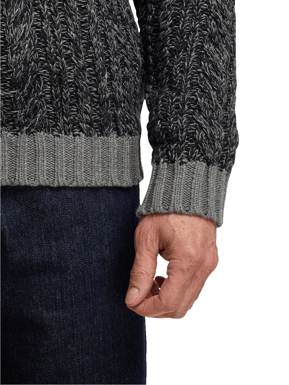 Cotton Cable Full Zip Mock Neck Sweater - Black/grey sold by Paul Fredrick product image thumbnail 4