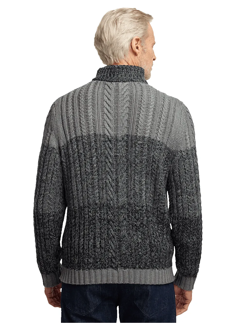 Cotton Cable Full Zip Mock Neck Sweater - Black/grey sold by Paul Fredrick product image thumbnail 5