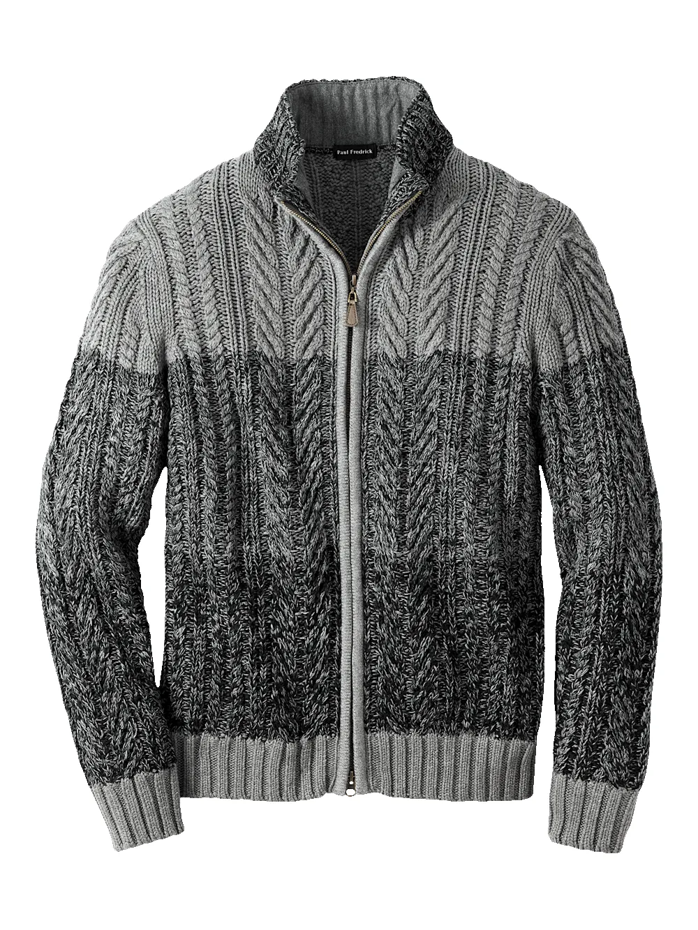 Cotton Cable Full Zip Mock Neck Sweater - Black/grey sold by Paul Fredrick