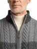 Cotton Cable Full Zip Mock Neck Sweater - Black/grey sold by Paul Fredrick