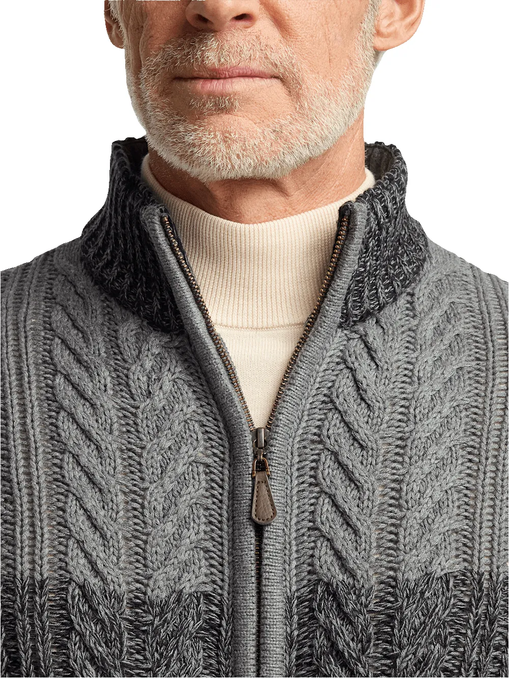 Cotton Cable Full Zip Mock Neck Sweater - Black/grey sold by Paul Fredrick product image thumbnail 3