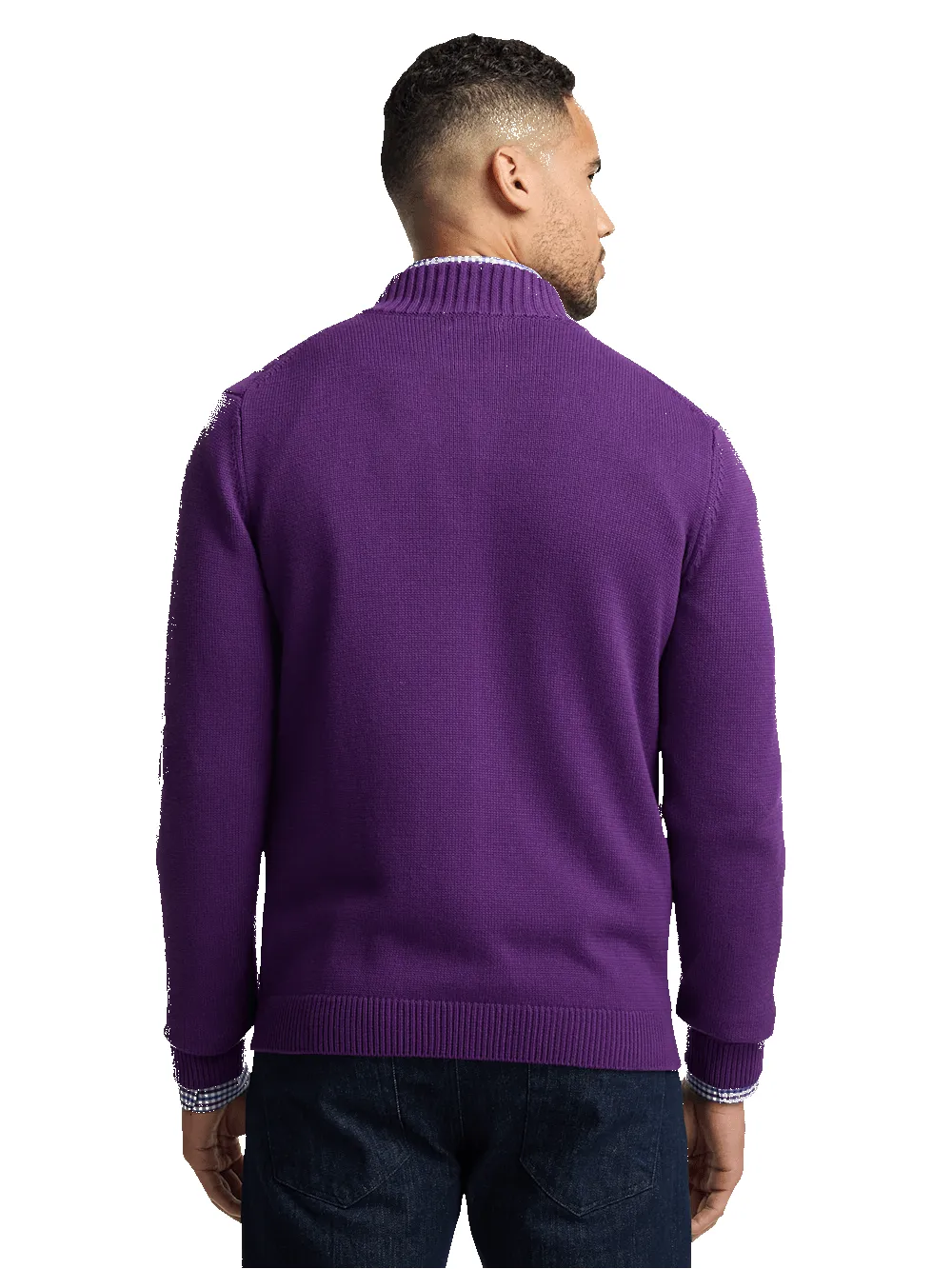 Cotton Cable Full Zip Mock Neck Sweater - Purple sold by Paul Fredrick product image thumbnail 5