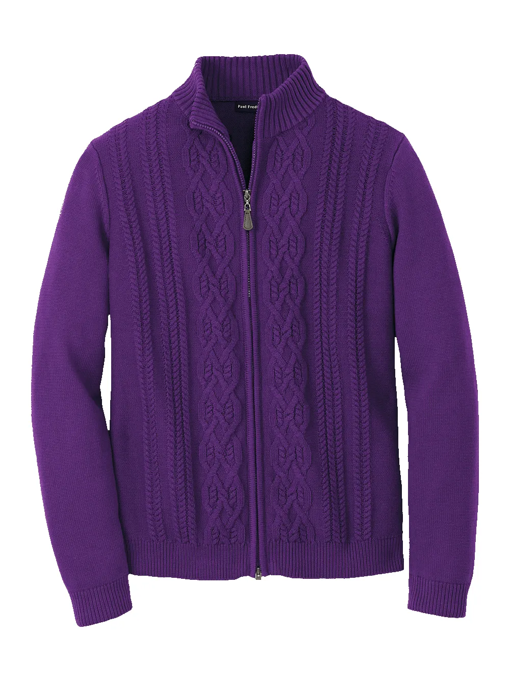 Cotton Cable Full Zip Mock Neck Sweater - Purple sold by Paul Fredrick