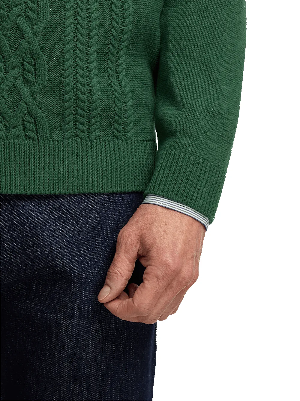 Cotton Cable Full Zip Mock Neck Sweater - Green sold by Paul Fredrick product image thumbnail 4