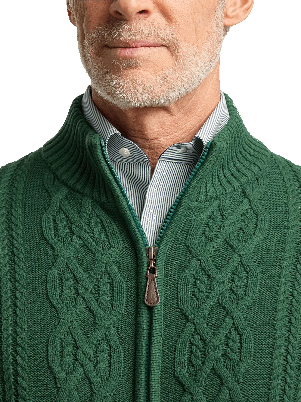 Cotton Cable Full Zip Mock Neck Sweater - Green sold by Paul Fredrick product image thumbnail 3