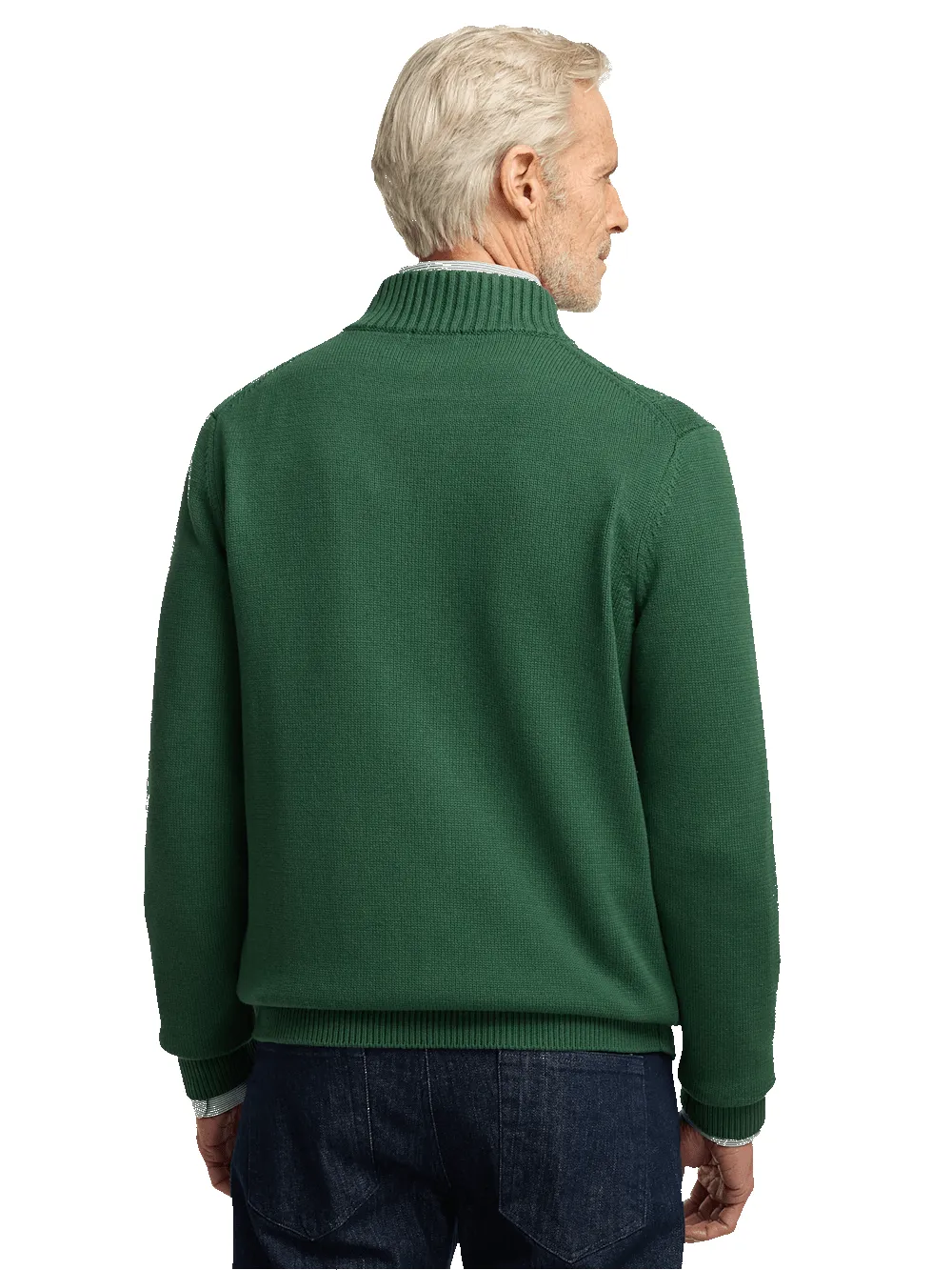 Cotton Cable Full Zip Mock Neck Sweater - Green sold by Paul Fredrick product image thumbnail 5